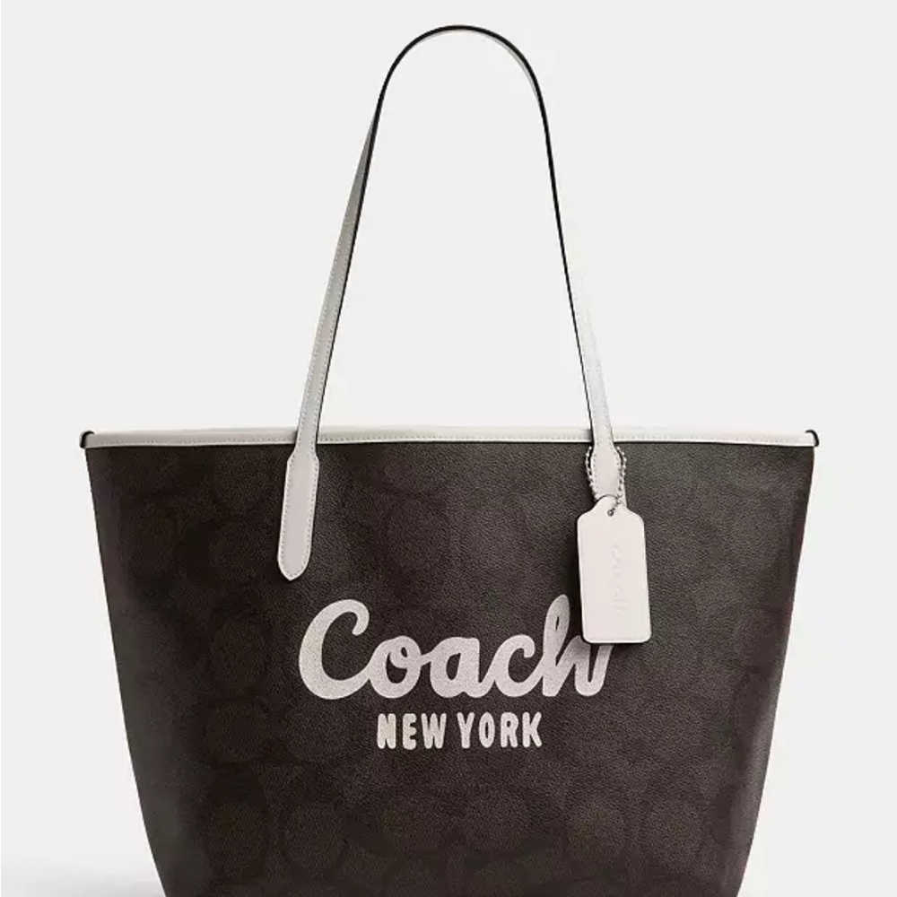Coach Walnut Brown and White Cory Tote Bag Graphic with Classic Design - Picture 1 of 5